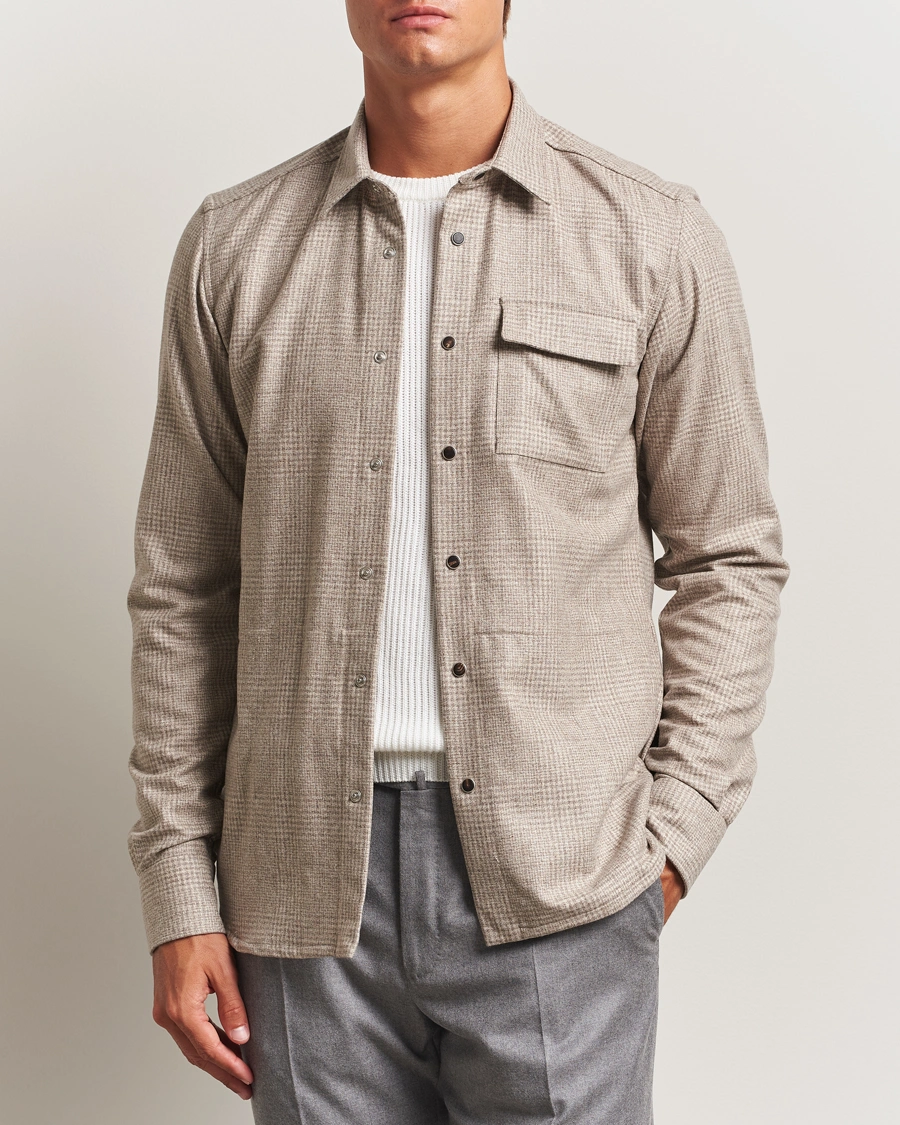 Herre | Skjorter | Kiton | Wool Check Overshirt Light Beige