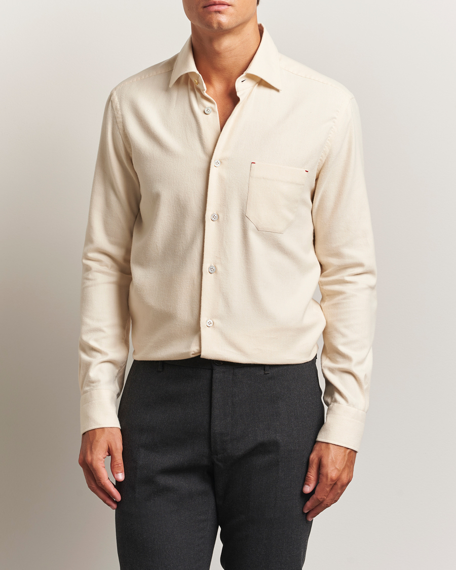 Herre | Skjorter | Kiton | Cotton Flannel Sport Shirt Cream