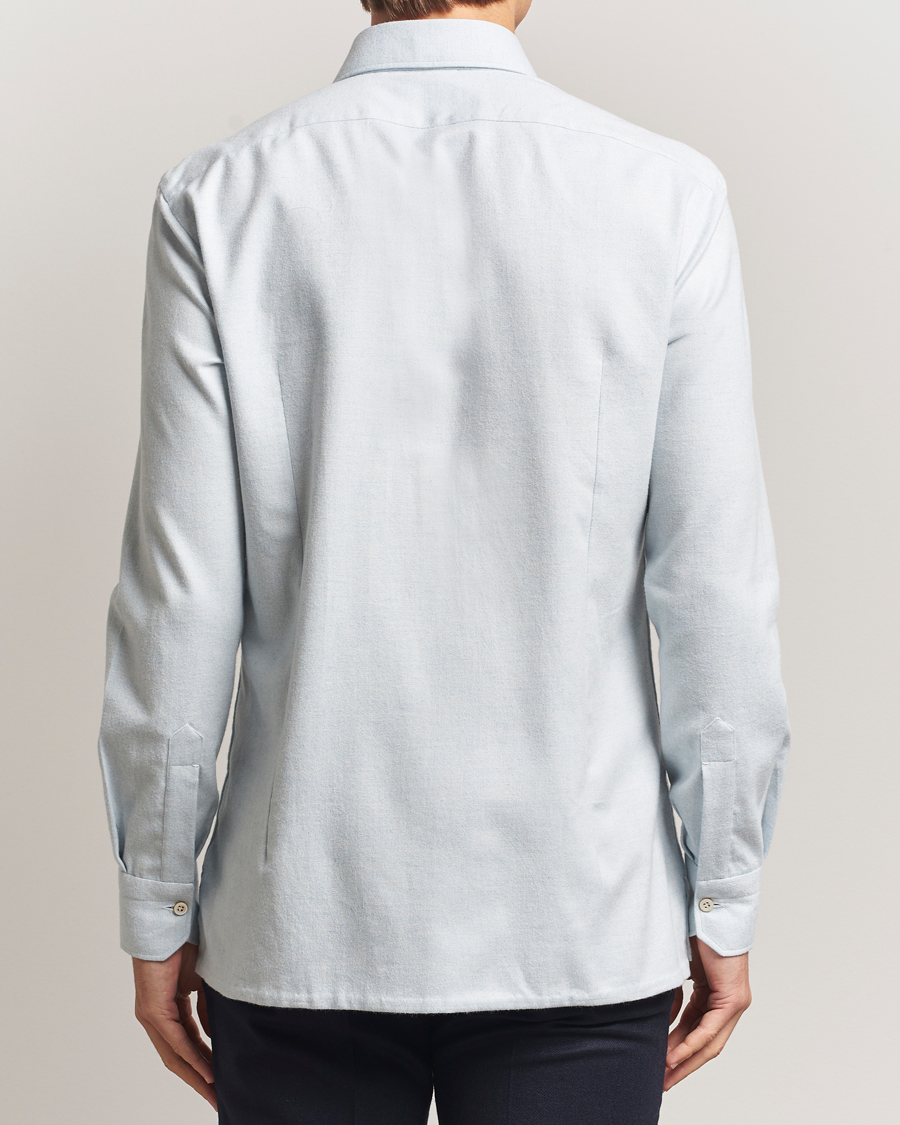 Herre | Skjorter | Kiton | Cotton Flannel Sport Shirt Light Blue