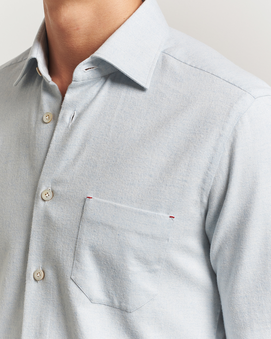 Herre | Skjorter | Kiton | Cotton Flannel Sport Shirt Light Blue