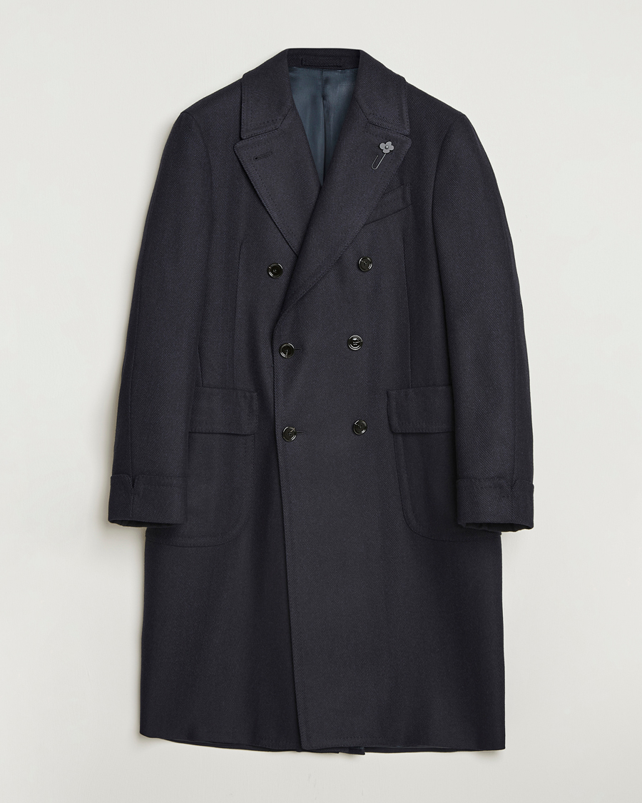 Herre | Jakker | Lardini | Wool/Cashmere Herringbone Coat Navy