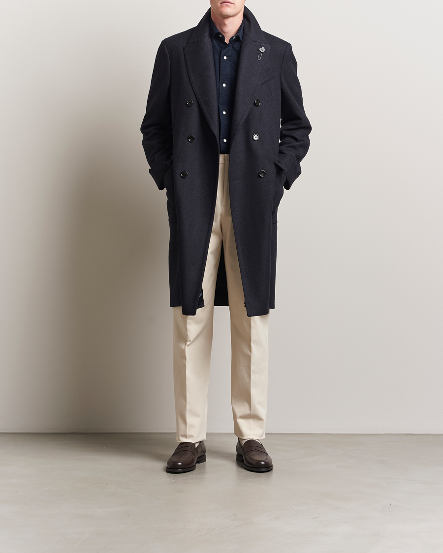 Herre | Jakker | Lardini | Wool/Cashmere Herringbone Coat Navy