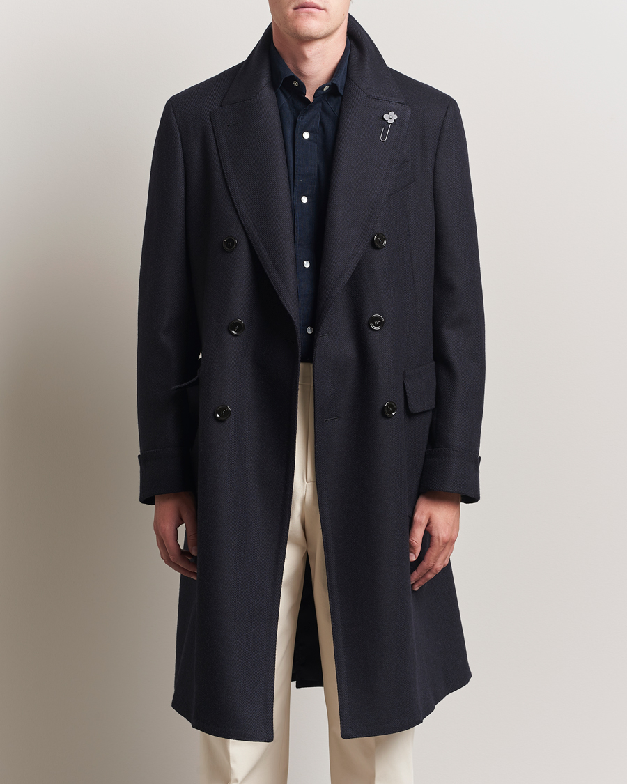 Herre | Jakker | Lardini | Wool/Cashmere Herringbone Coat Navy