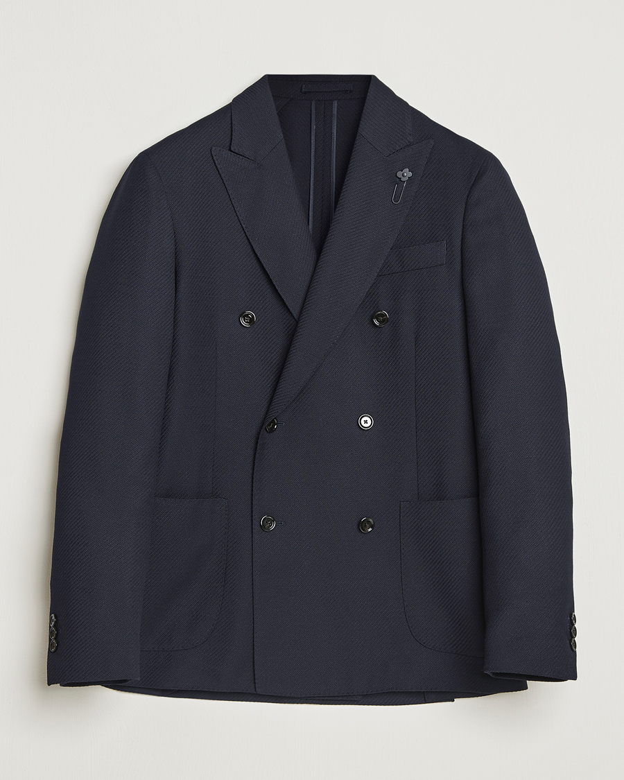 Herre | Blazere & jakker | Lardini | Double Breasted Twisted Wool Blazer Navy