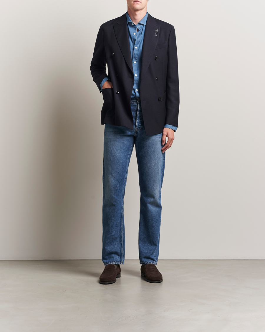 Herre | Blazere & jakker | Lardini | Double Breasted Twisted Wool Blazer Navy