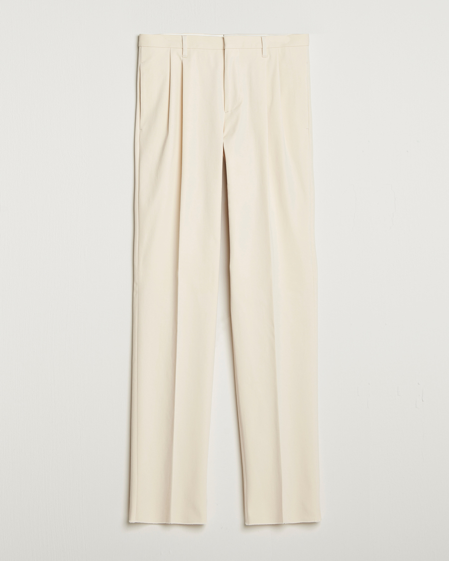 Herre | Bukser | Lardini | Double Pleated Cotton Stretch Trousers Off White