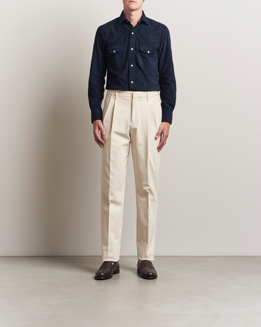 Herre | Bukser | Lardini | Double Pleated Cotton Stretch Trousers Off White