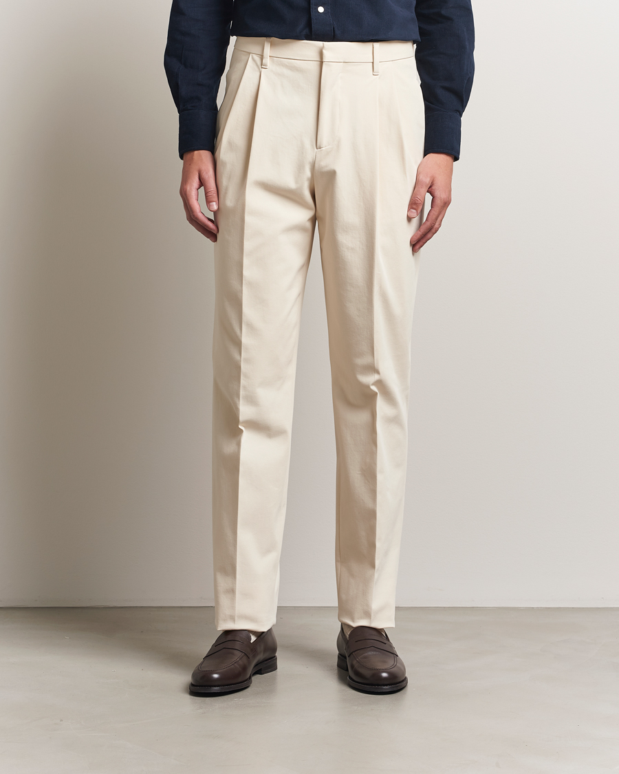 Herre | Bukser | Lardini | Double Pleated Cotton Stretch Trousers Off White