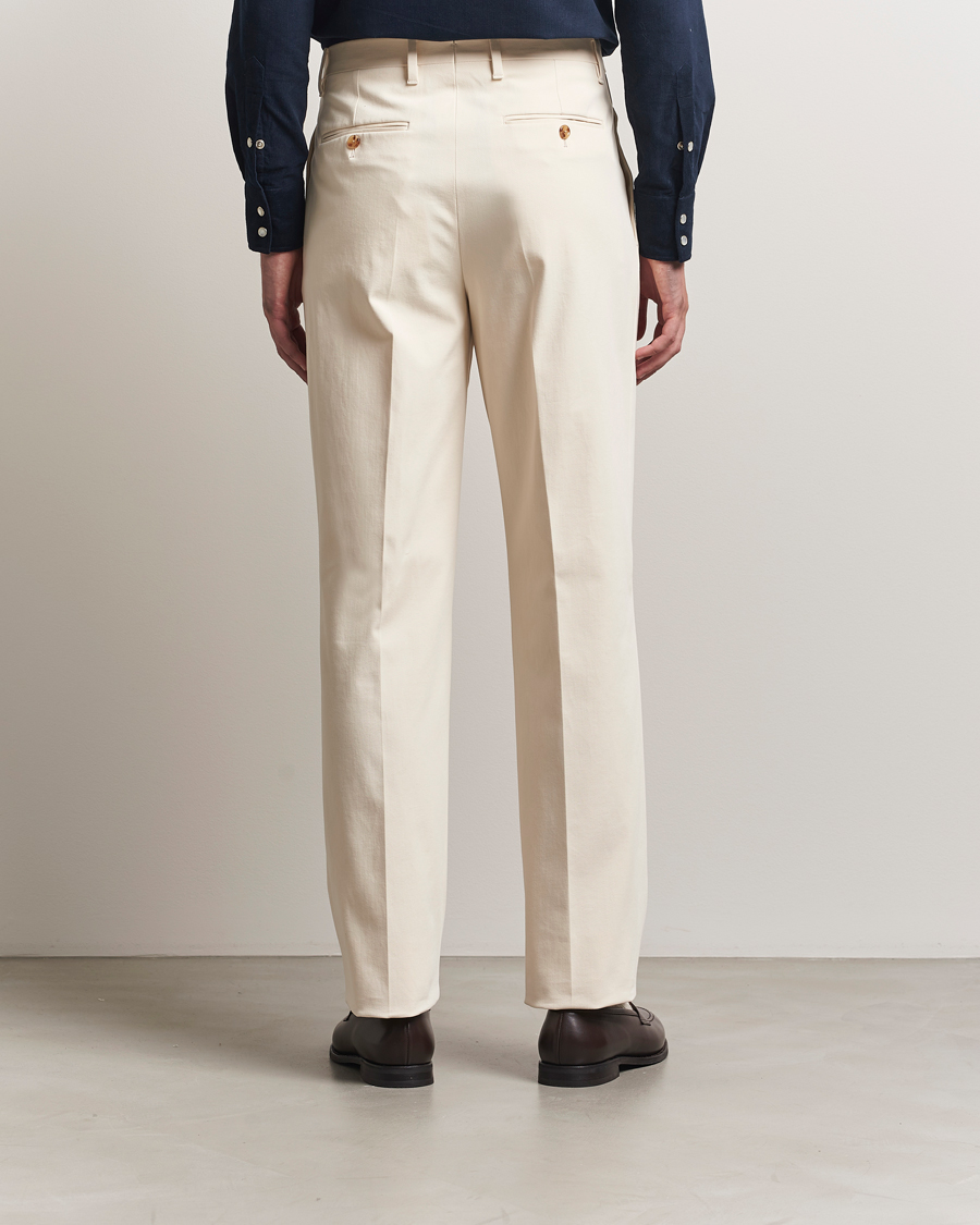 Herre | Bukser | Lardini | Double Pleated Cotton Stretch Trousers Off White
