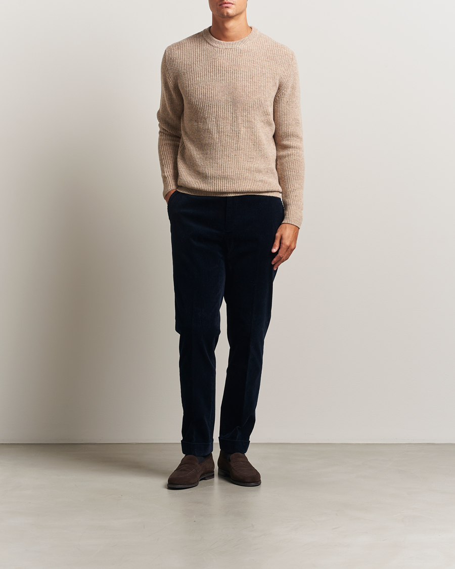 Herre | Trøjer | Lardini | Knitted Wool Crew Neck Light Brown