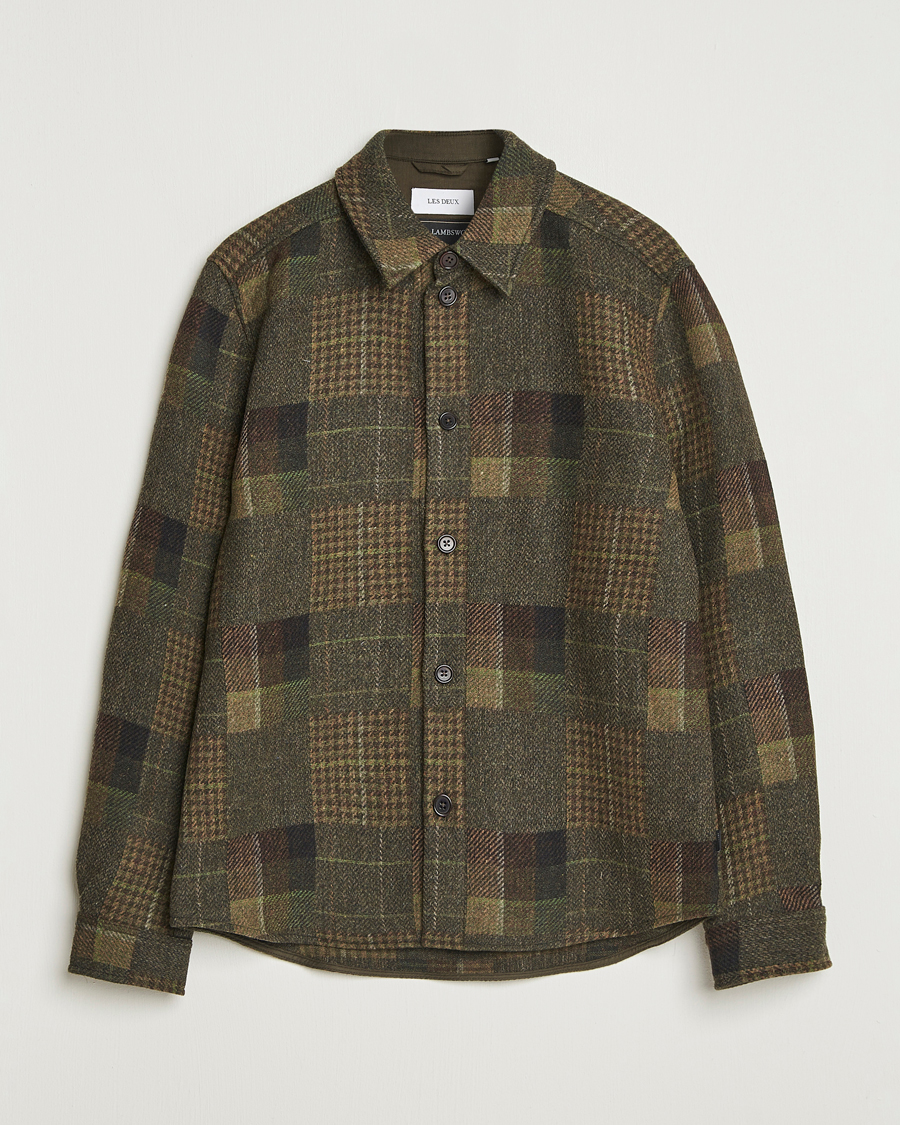 Herre | Skjorter | LES DEUX | Kody Patchwork Wool Overshirt Green