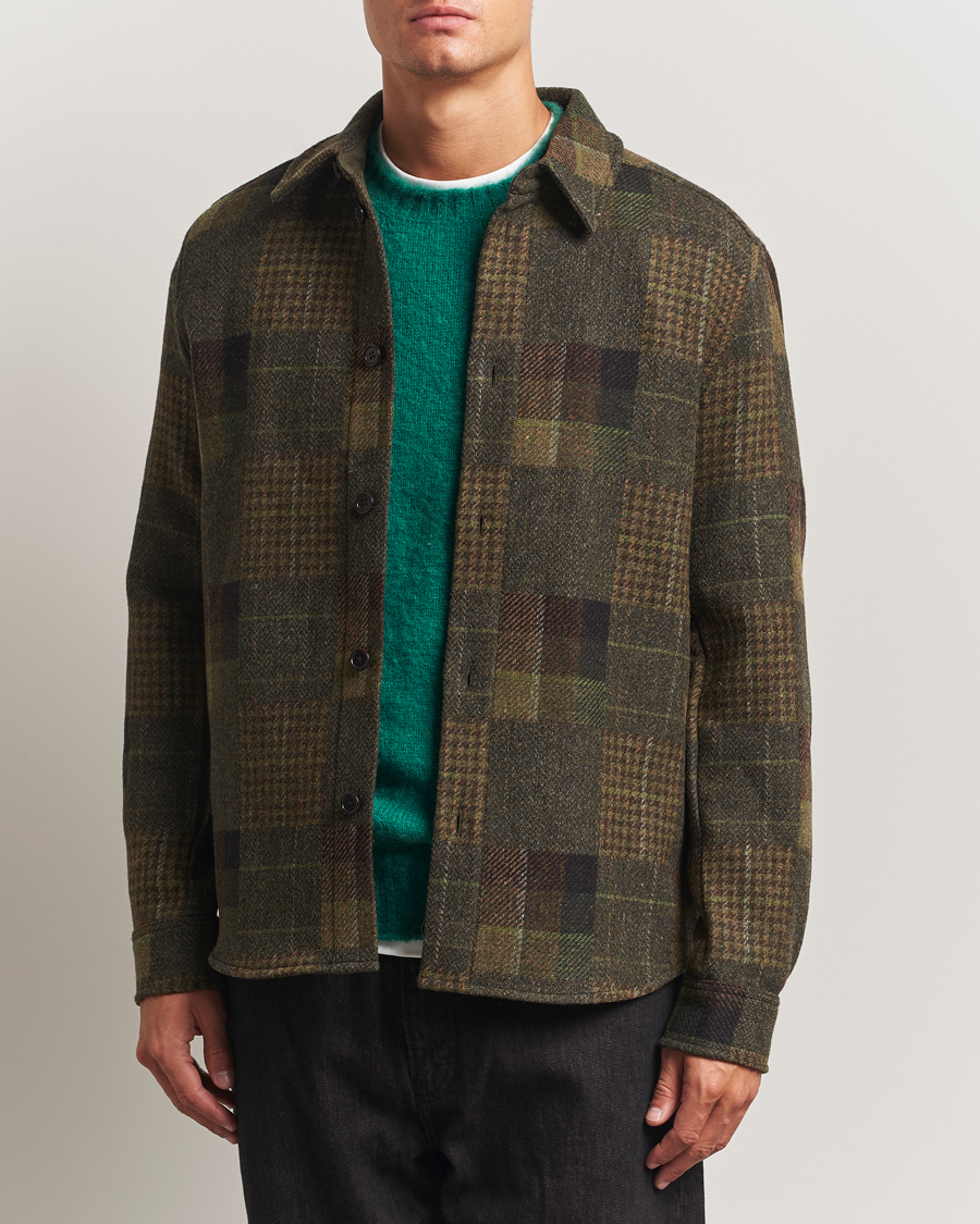 Herre | Skjorter | LES DEUX | Kody Patchwork Wool Overshirt Green