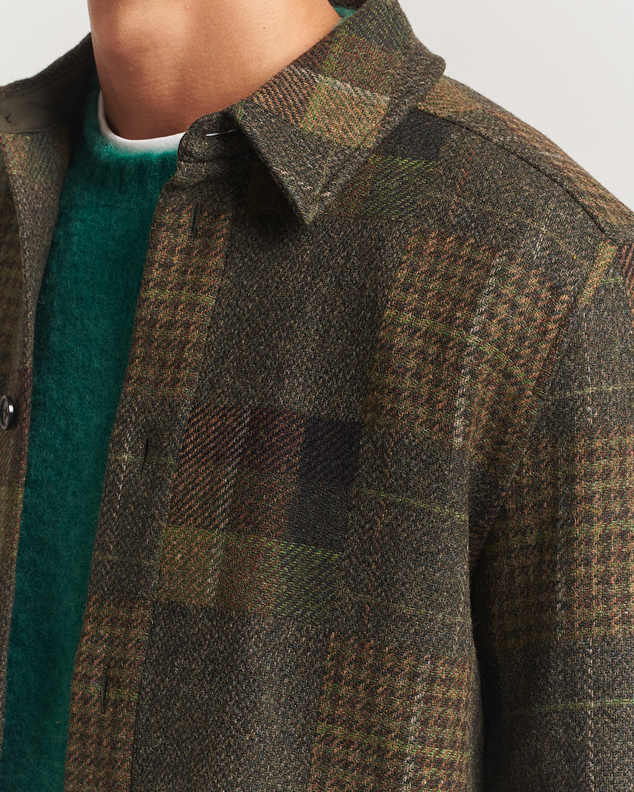 Herre | Skjorter | LES DEUX | Kody Patchwork Wool Overshirt Green
