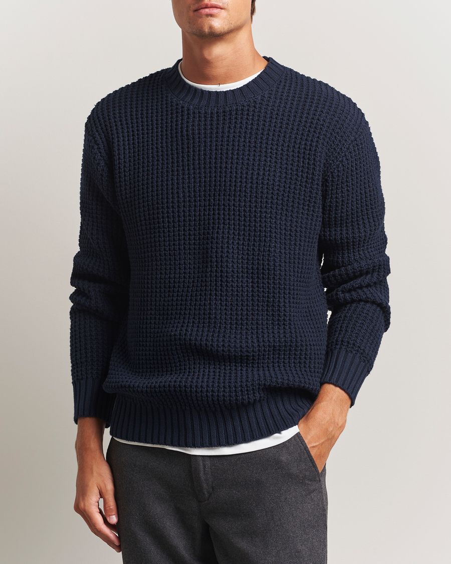 Herre | Trøjer | LES DEUX | Alvin Cotton Waffle Crewneck Dark Navy