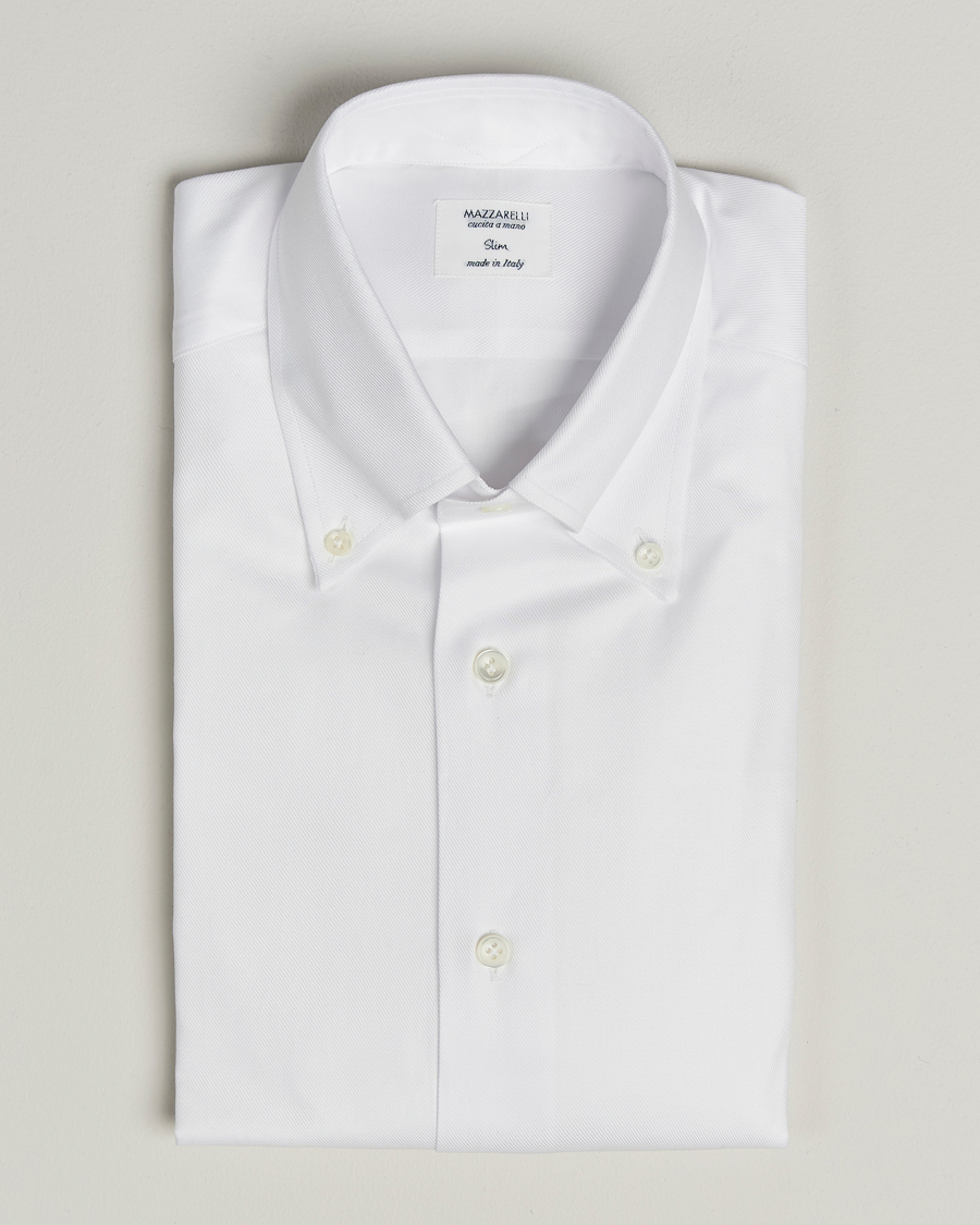 Herre | Skjorter | Mazzarelli | Soft Cotton Twill Button Down Shirt White