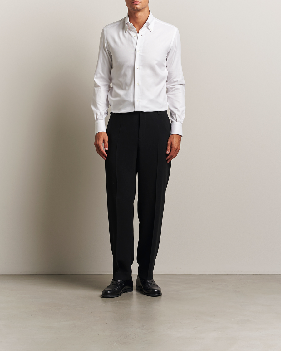 Herre | Skjorter | Mazzarelli | Soft Cotton Twill Button Down Shirt White