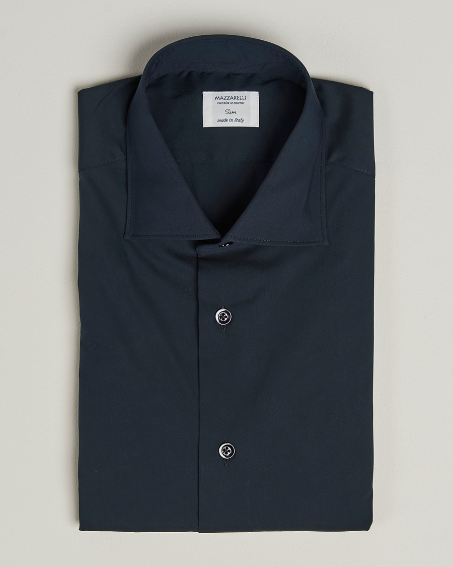 Herre | Skjorter | Mazzarelli | Soft Cotton/Stretch Cut Away Shirt Navy