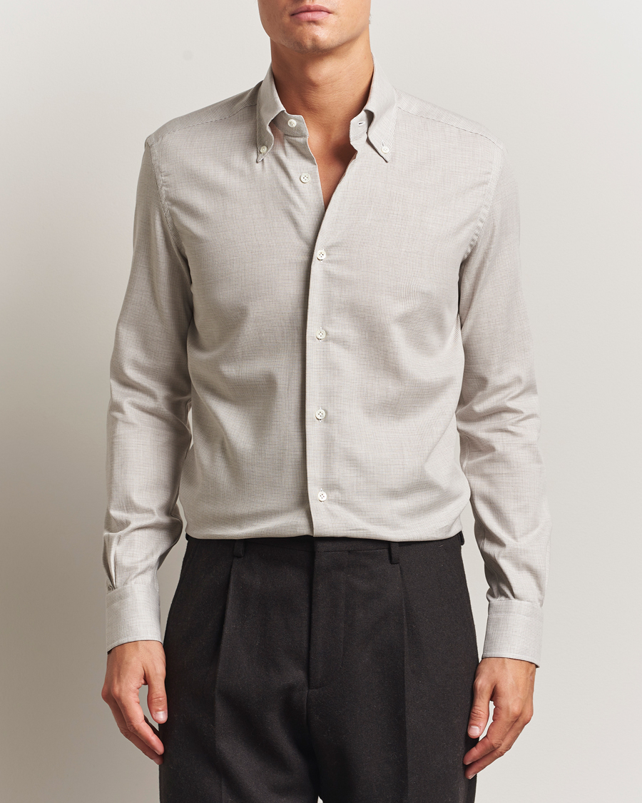 Herre | Skjorter | Mazzarelli | Soft Flannel Button Down Shirt Beige