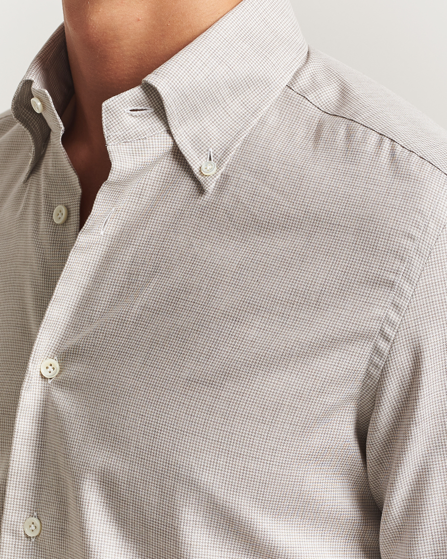 Herre | Skjorter | Mazzarelli | Soft Flannel Button Down Shirt Beige
