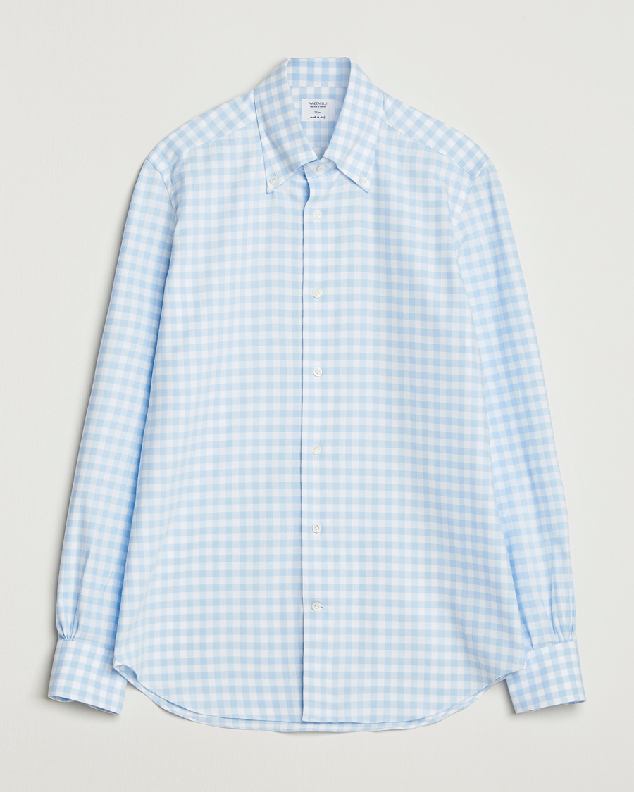 Herre | Skjorter | Mazzarelli | Soft Flannel Button Down Shirt Light Blue Check