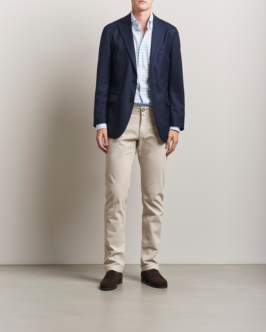 Herre | Skjorter | Mazzarelli | Soft Flannel Button Down Shirt Light Blue Check