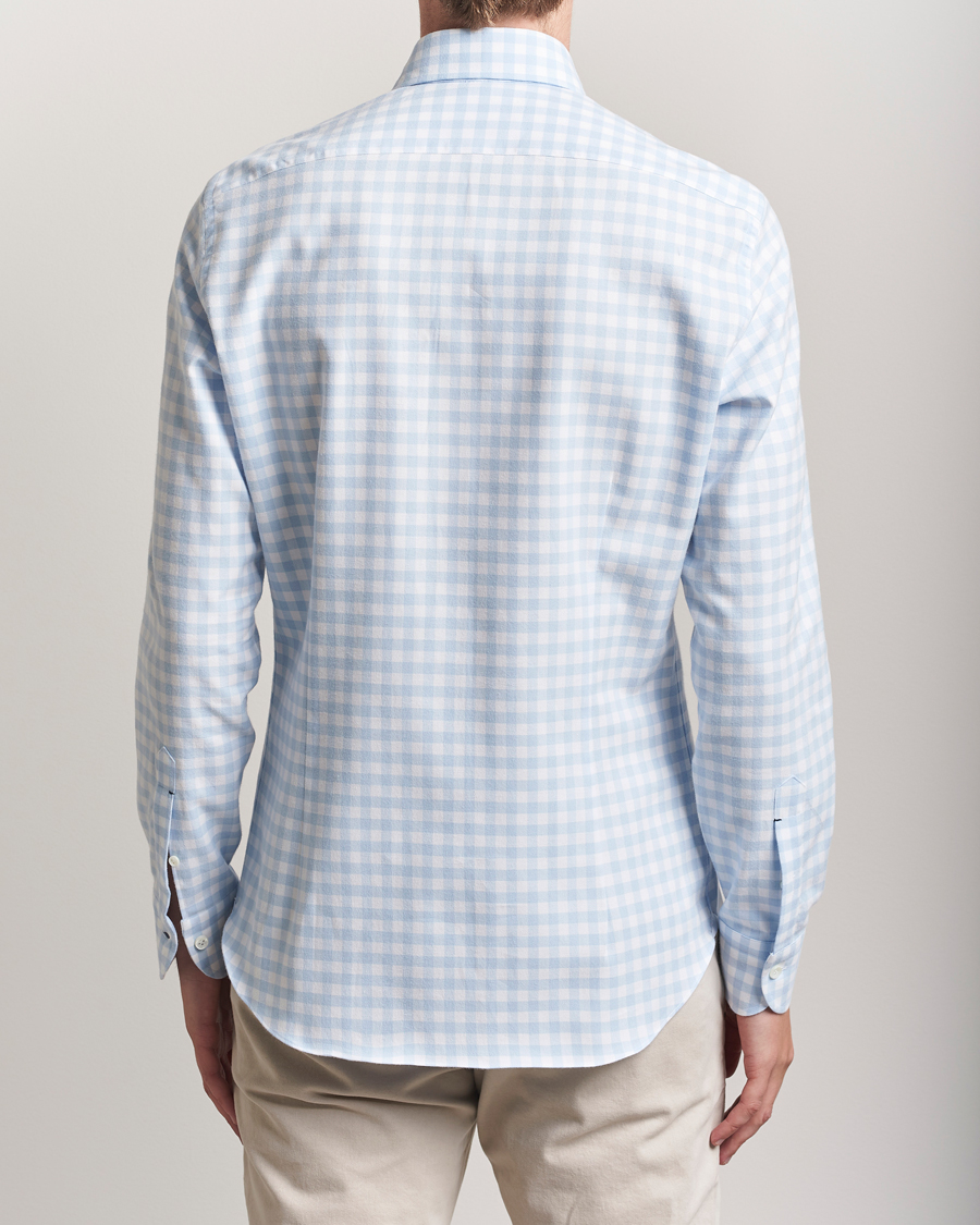 Herre | Skjorter | Mazzarelli | Soft Flannel Button Down Shirt Light Blue Check