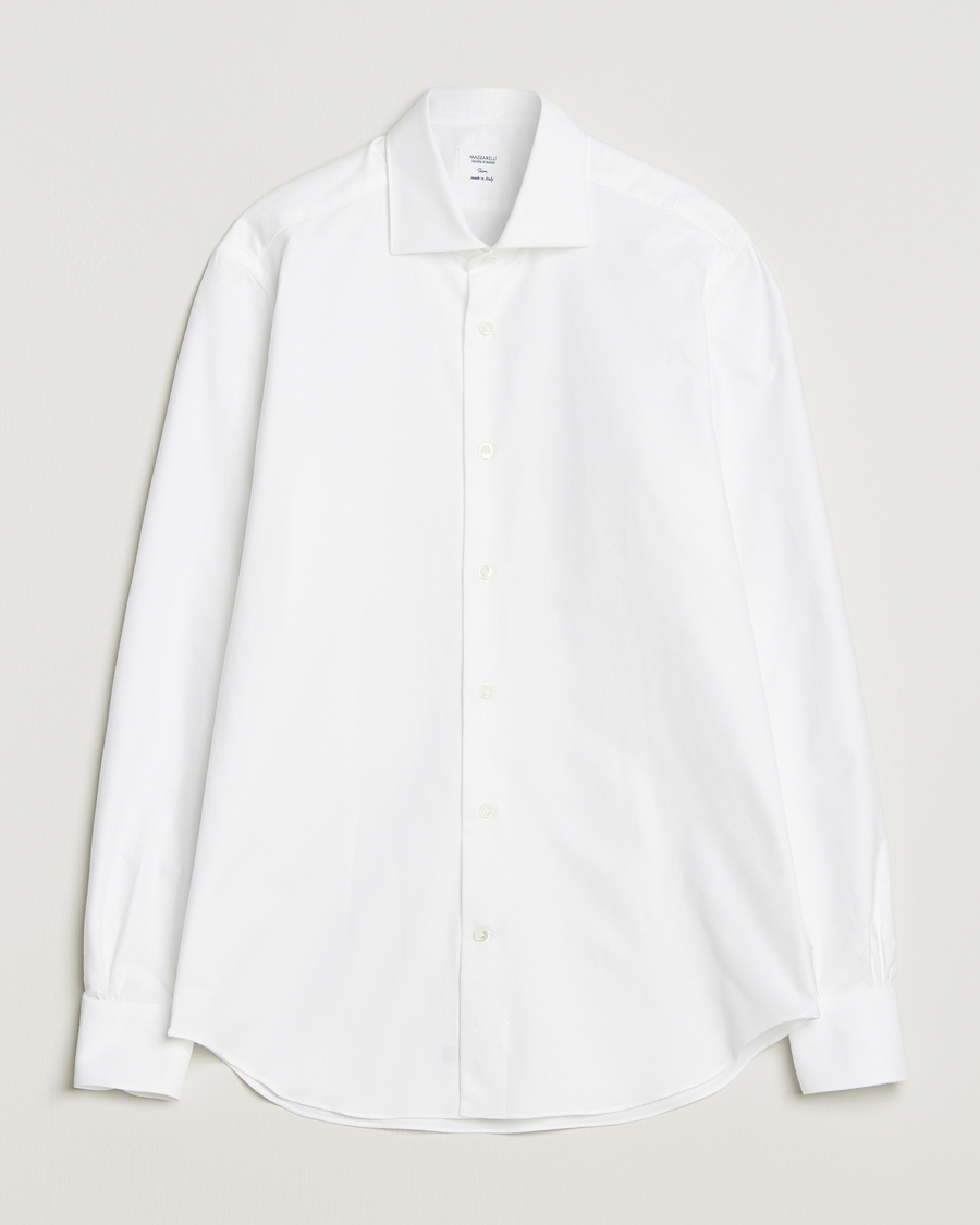 Herre | Skjorter | Mazzarelli | Soft Flannel Cut Away Shirt White