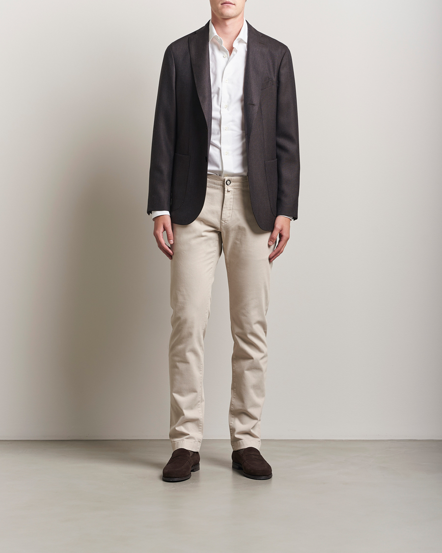 Herre | Skjorter | Mazzarelli | Soft Flannel Cut Away Shirt White