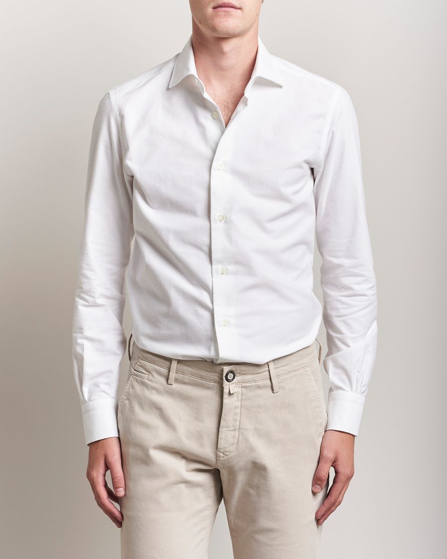 Herre | Skjorter | Mazzarelli | Soft Flannel Cut Away Shirt White