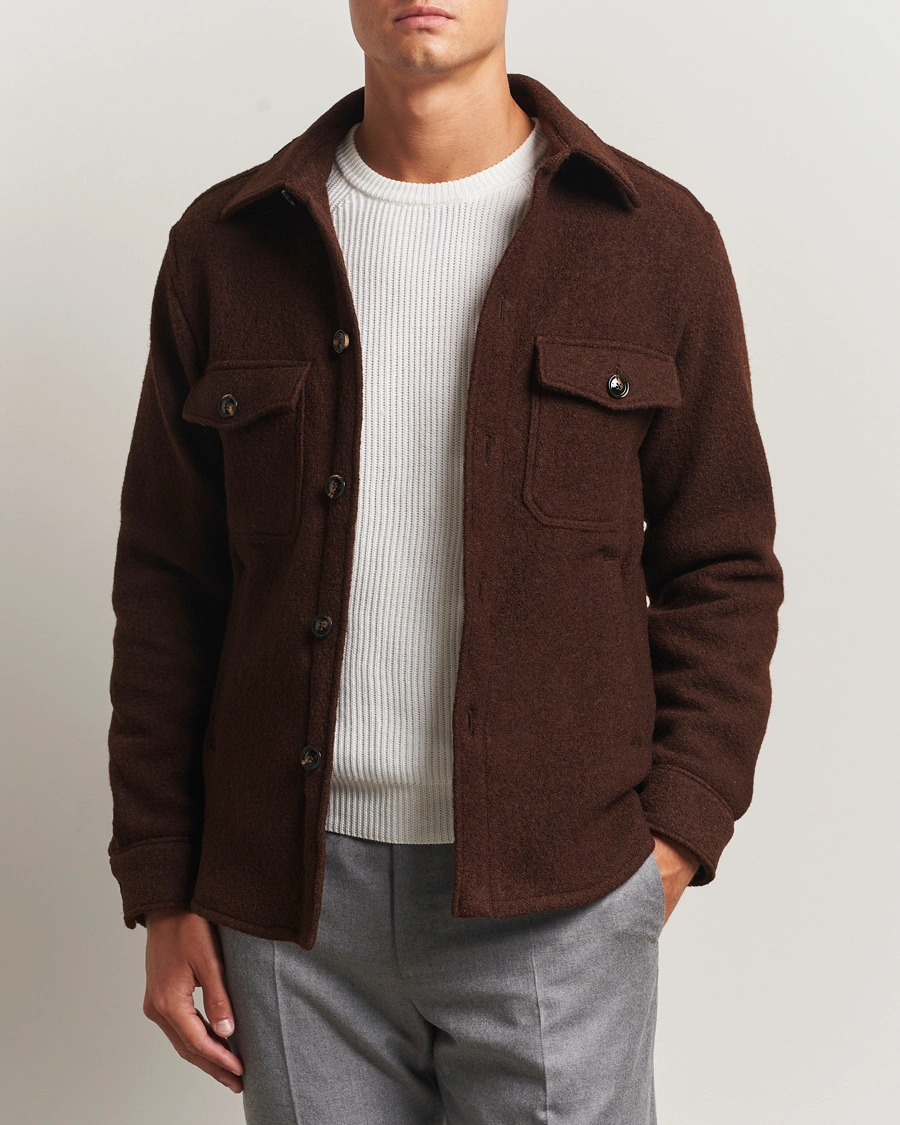 Herre | Jakker | Oscar Jacobson | Maverick Boiled Wool Shirt Jacket Brown