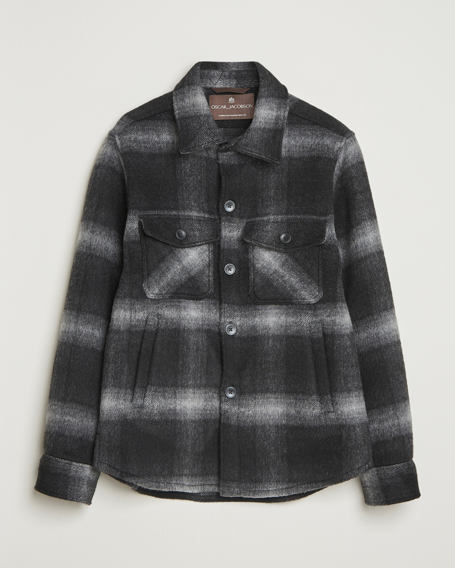 Herre | Jakker | Oscar Jacobson | Maverick Checked Wool Shirt Jacket Grey