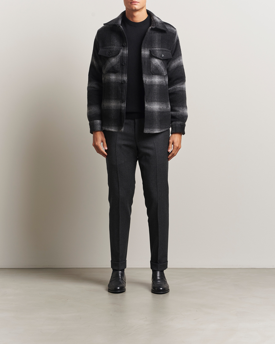 Herre | Jakker | Oscar Jacobson | Maverick Checked Wool Shirt Jacket Grey