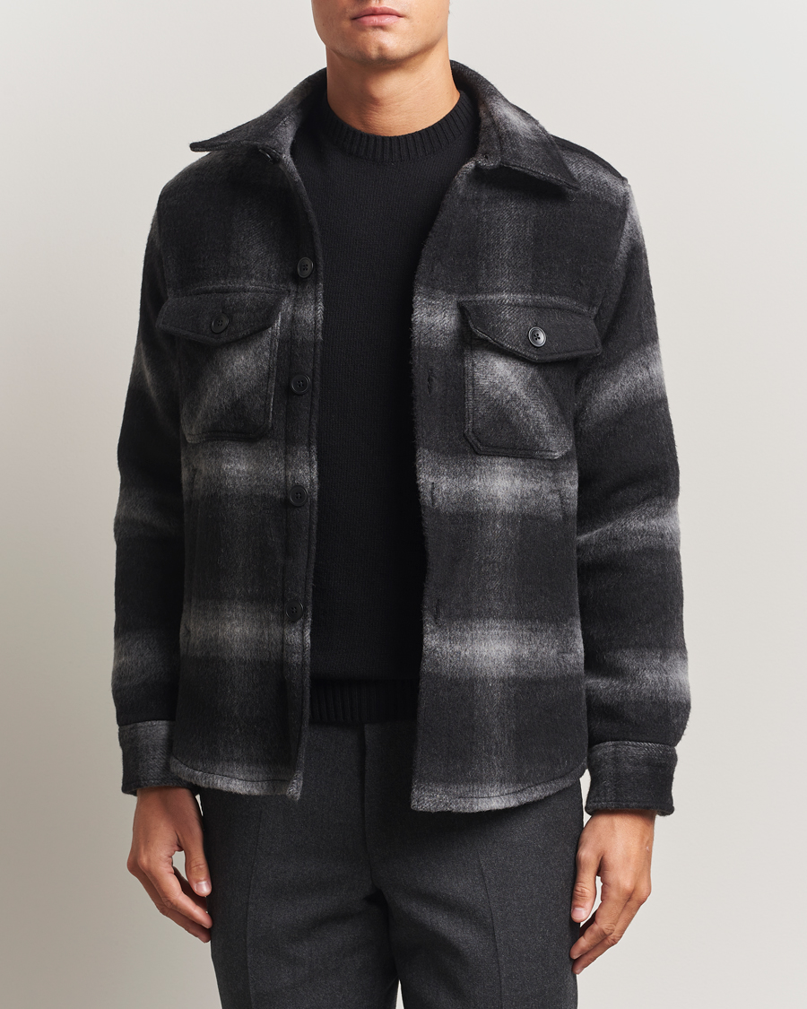 Herre | Jakker | Oscar Jacobson | Maverick Checked Wool Shirt Jacket Grey