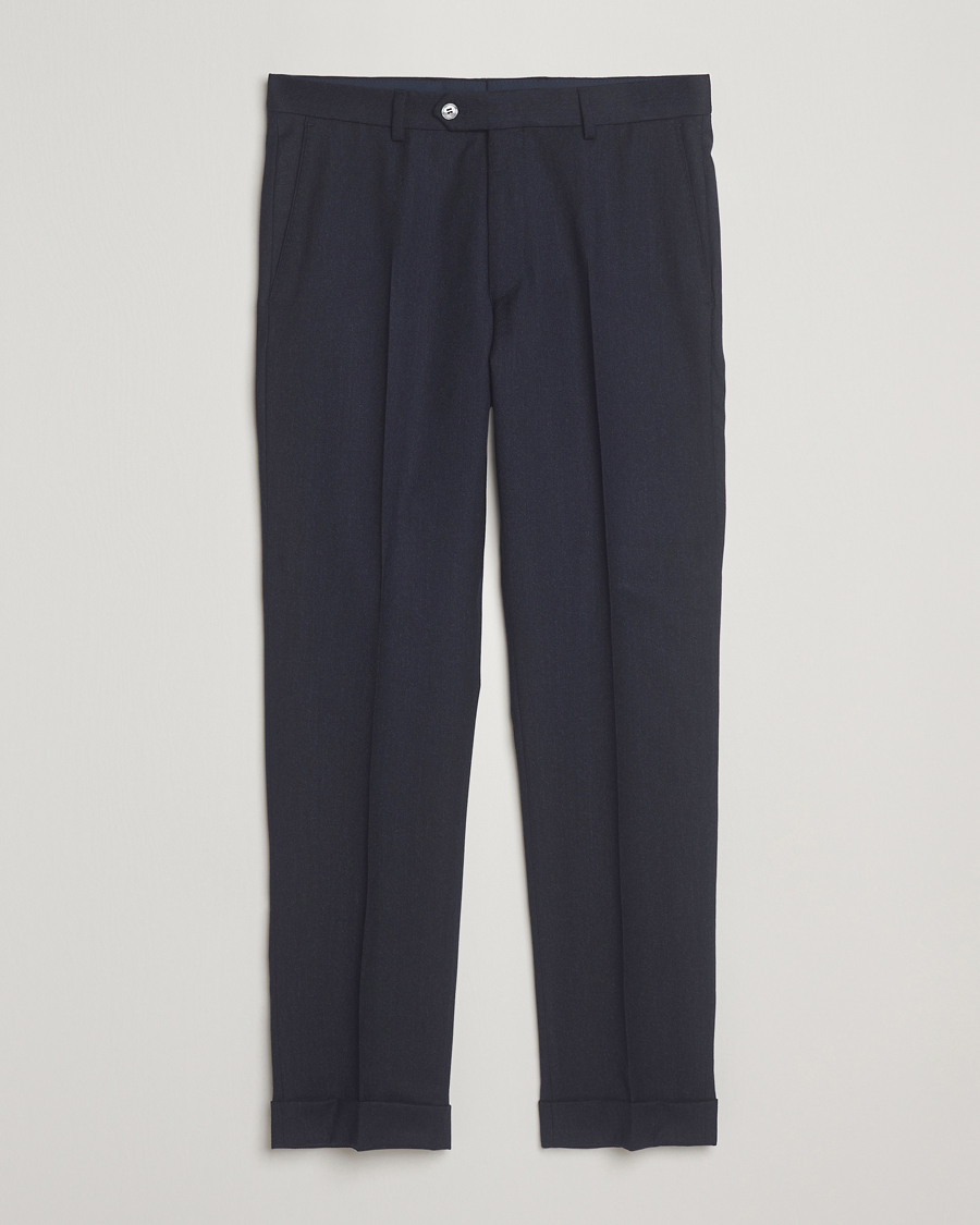 Herre | Bukser | Oscar Jacobson | Dandy Turn Up Flannel Trousers Navy