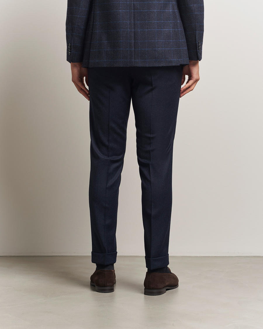 Herre | Bukser | Oscar Jacobson | Dandy Turn Up Flannel Trousers Navy
