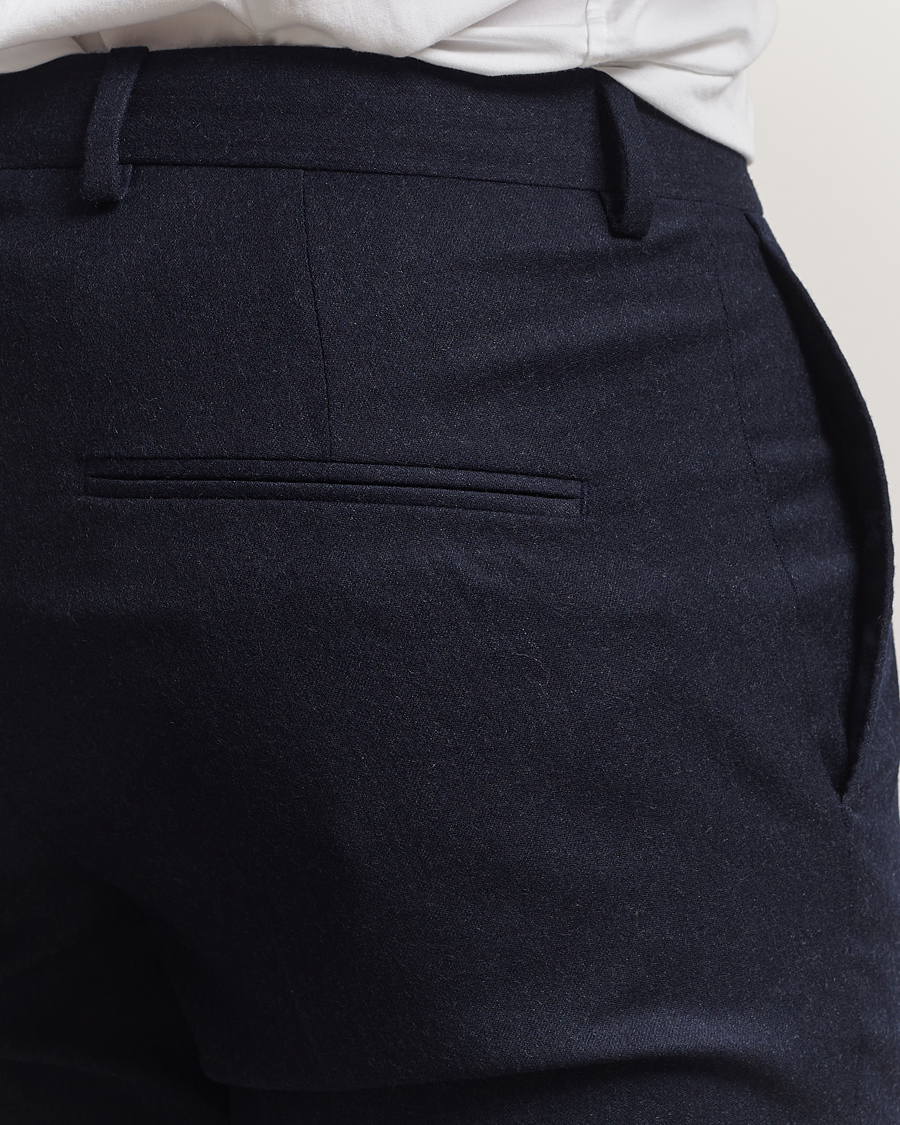 Herre | Bukser | Oscar Jacobson | Dandy Turn Up Flannel Trousers Navy