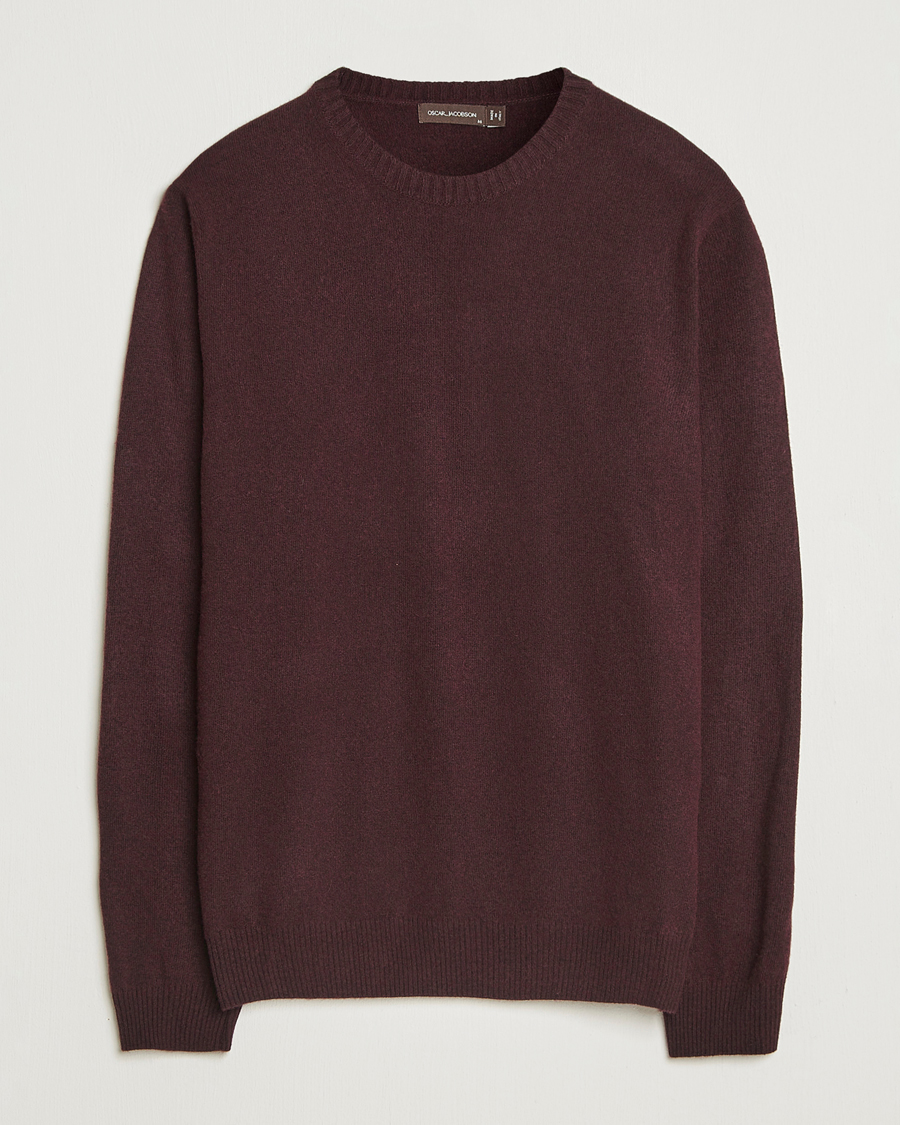Herre | Trøjer | Oscar Jacobson | Valter Wool/Cashmere Round Neck Burgundy