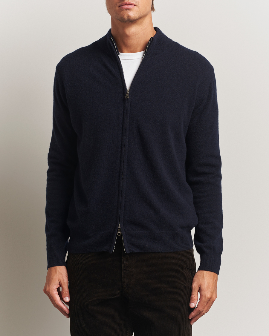 Herre | Trøjer | Oscar Jacobson | Seb Wool/Cashmere Full Zip Navy