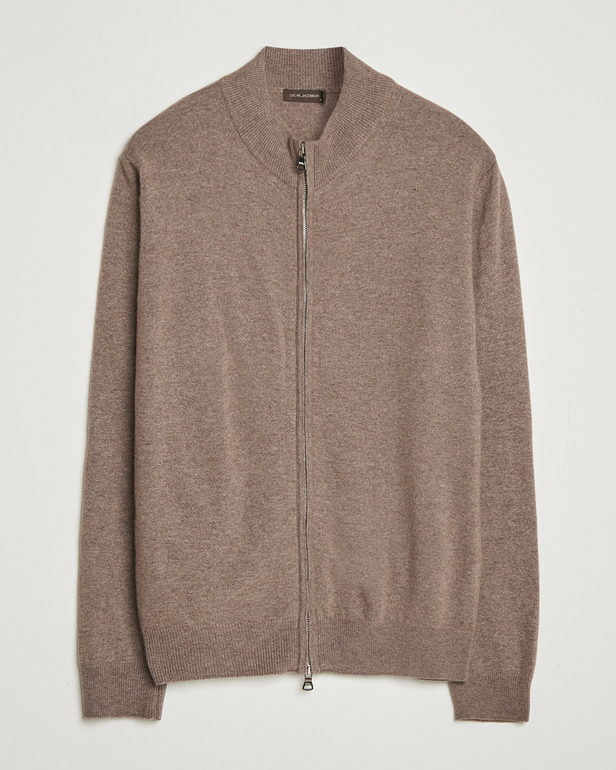 Herre | Trøjer | Oscar Jacobson | Seb Wool/Cashmere Full Zip Light Brown