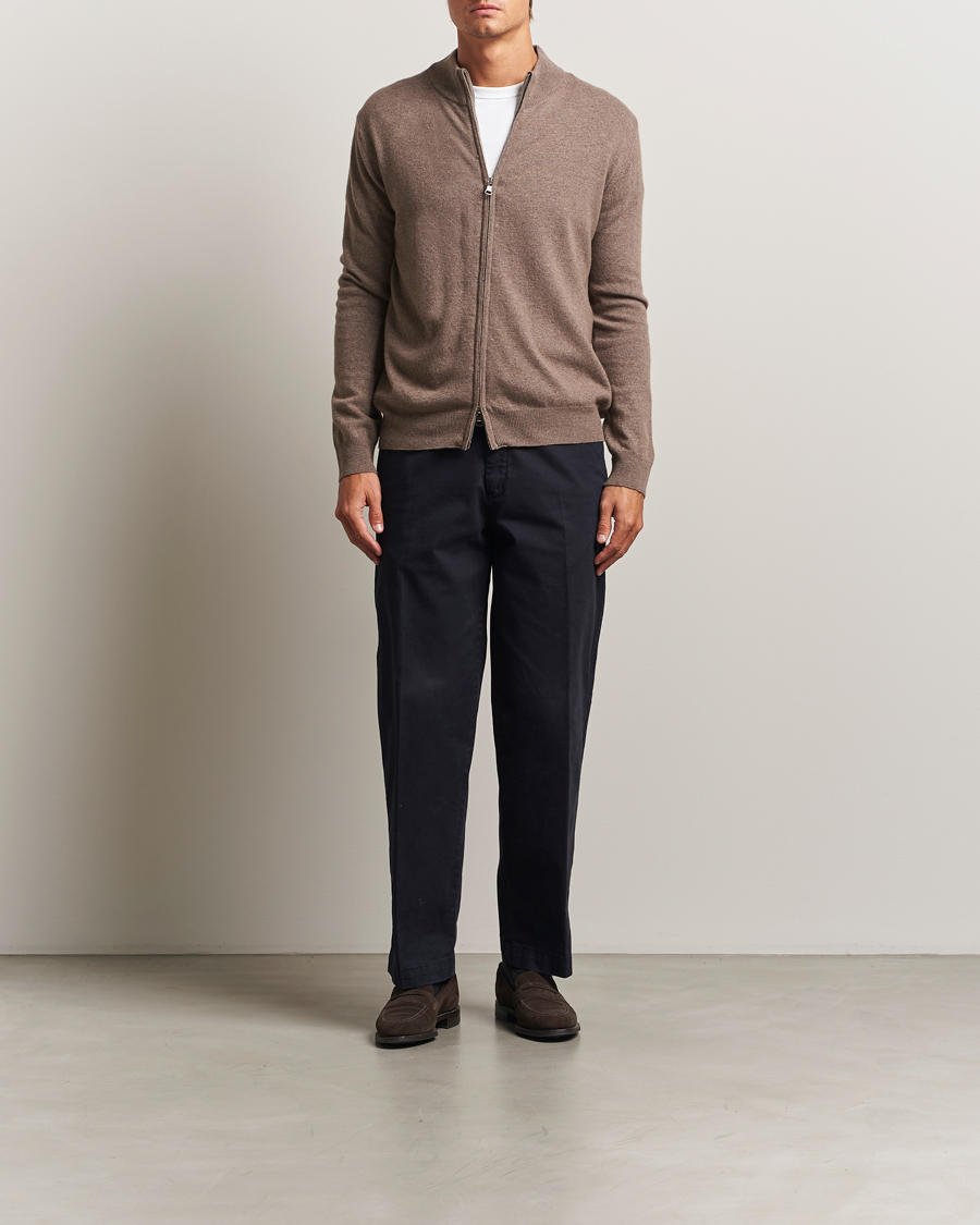 Herre | Trøjer | Oscar Jacobson | Seb Wool/Cashmere Full Zip Light Brown