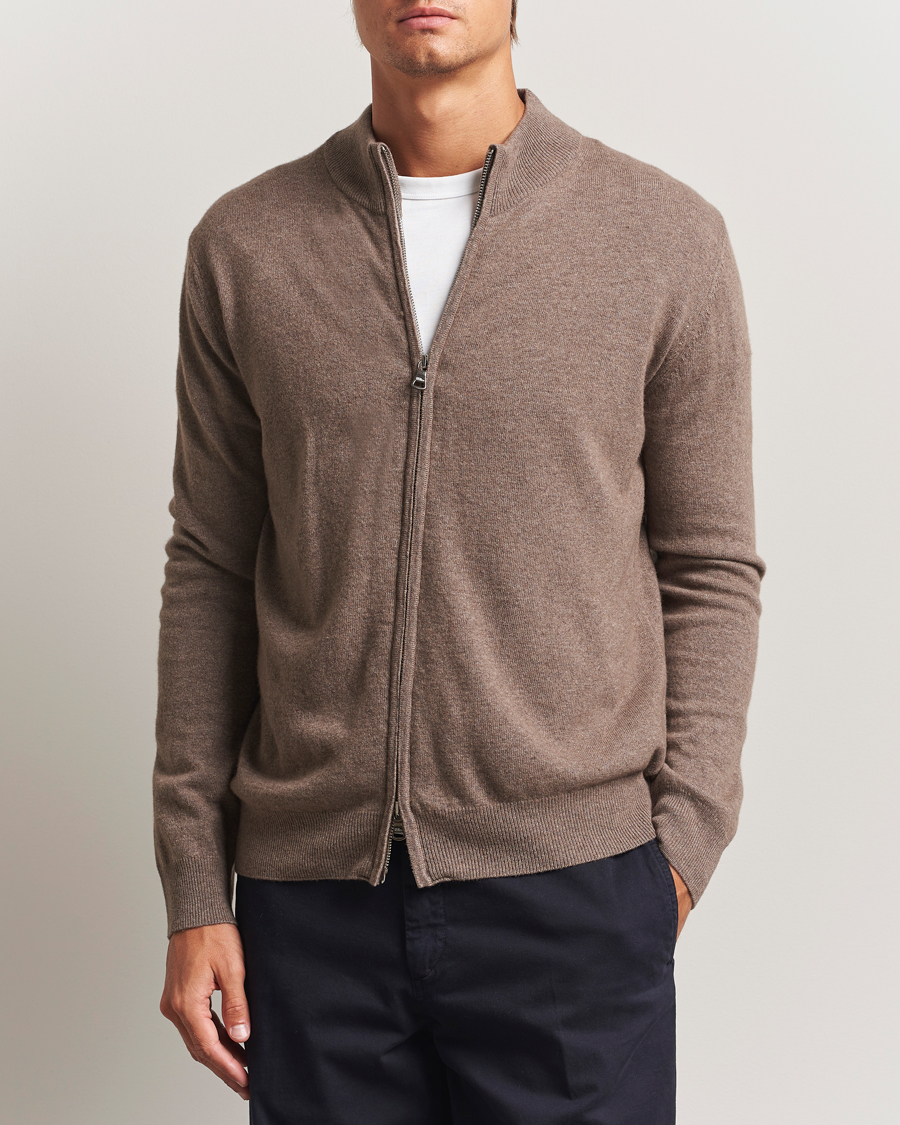 Herre | Trøjer | Oscar Jacobson | Seb Wool/Cashmere Full Zip Light Brown