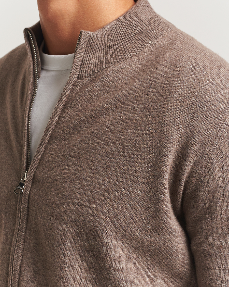Herre | Trøjer | Oscar Jacobson | Seb Wool/Cashmere Full Zip Light Brown