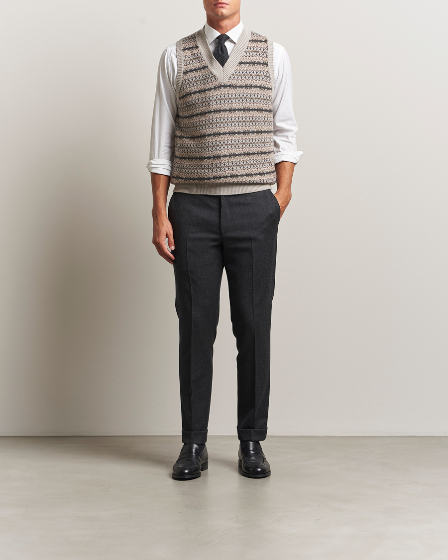 Herre | Trøjer | Oscar Jacobson | Lucas Fair Isle Wool/Cashmere Vest Beige