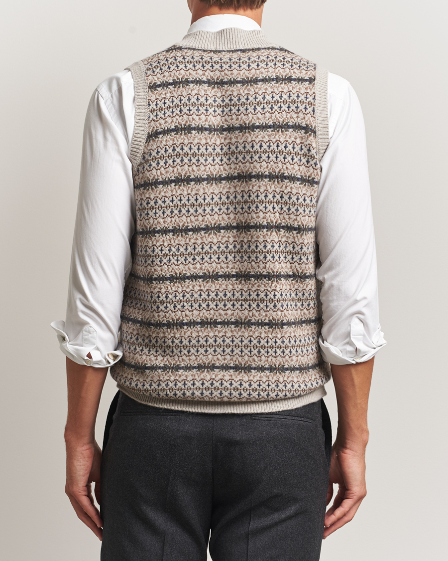 Herre | Trøjer | Oscar Jacobson | Lucas Fair Isle Wool/Cashmere Vest Beige