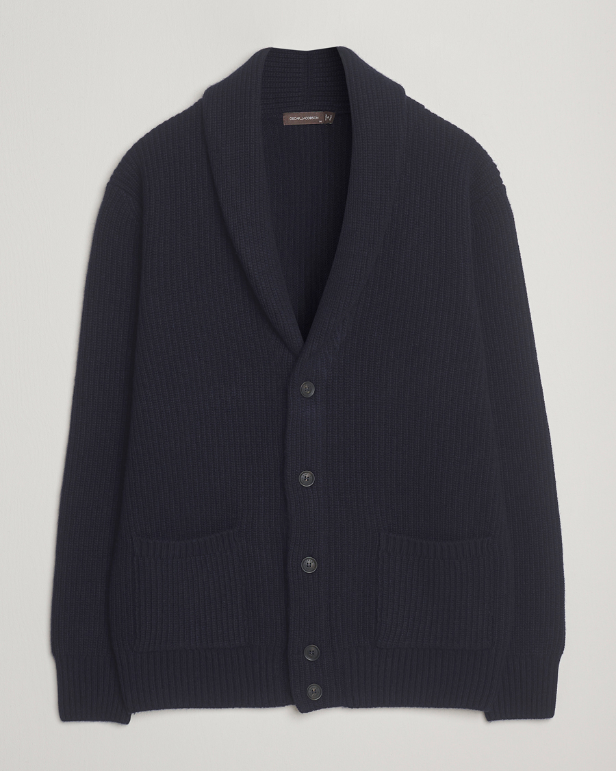 Herre | Trøjer | Oscar Jacobson | Roland Wool Cardigan Navy