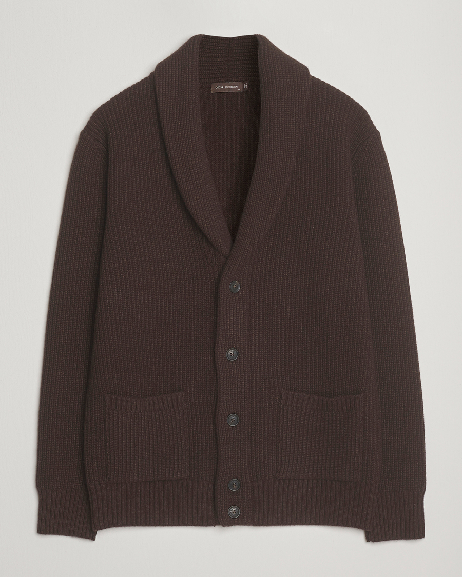 Herre | Trøjer | Oscar Jacobson | Roland Wool Cardigan Dark Brown