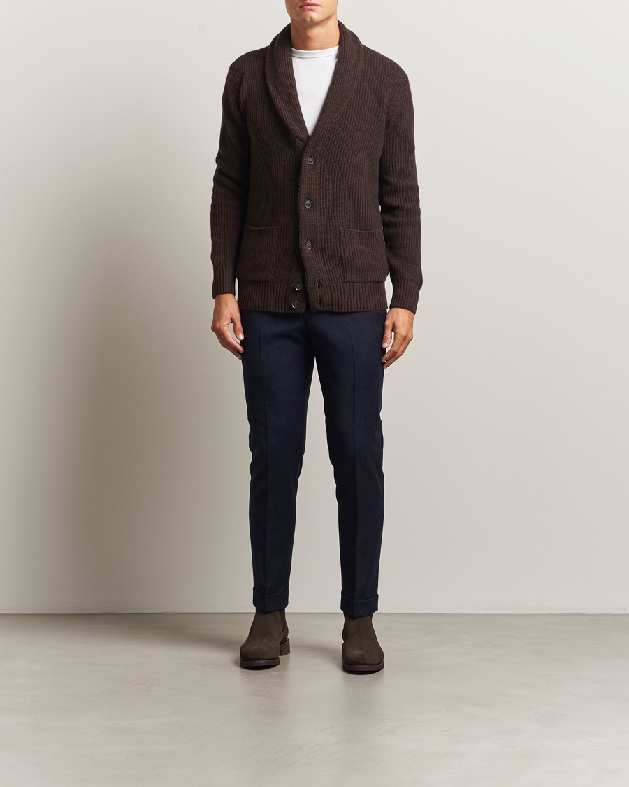 Herre | Trøjer | Oscar Jacobson | Roland Wool Cardigan Dark Brown