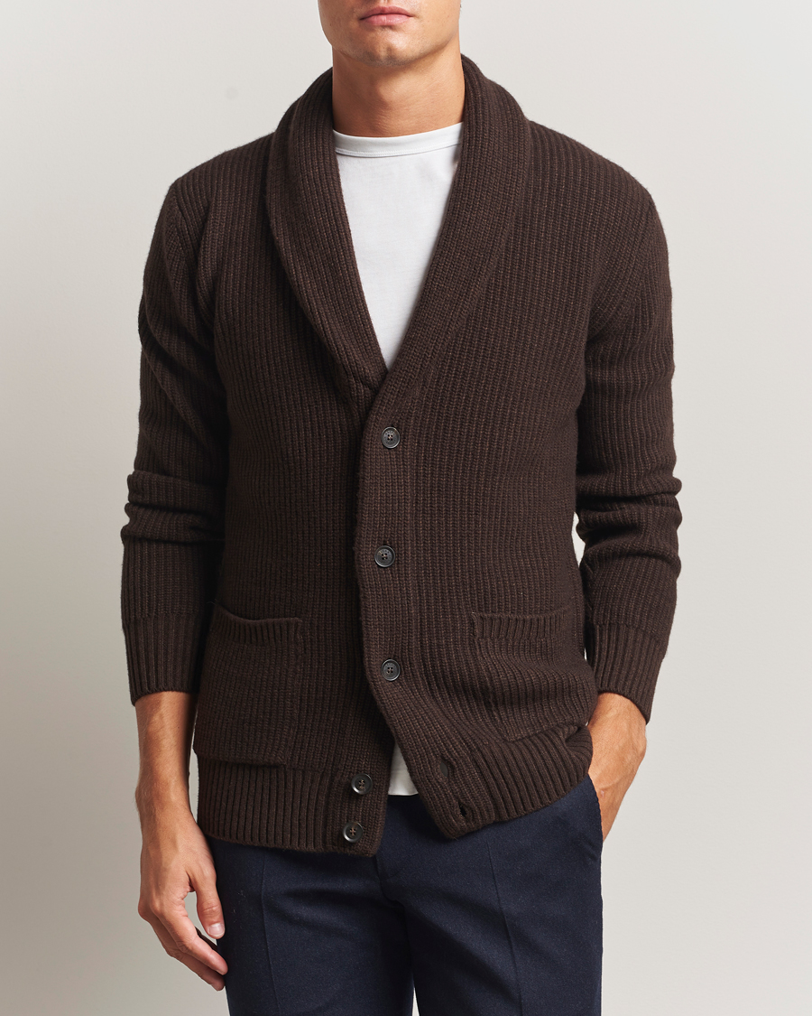 Herre | Trøjer | Oscar Jacobson | Roland Wool Cardigan Dark Brown