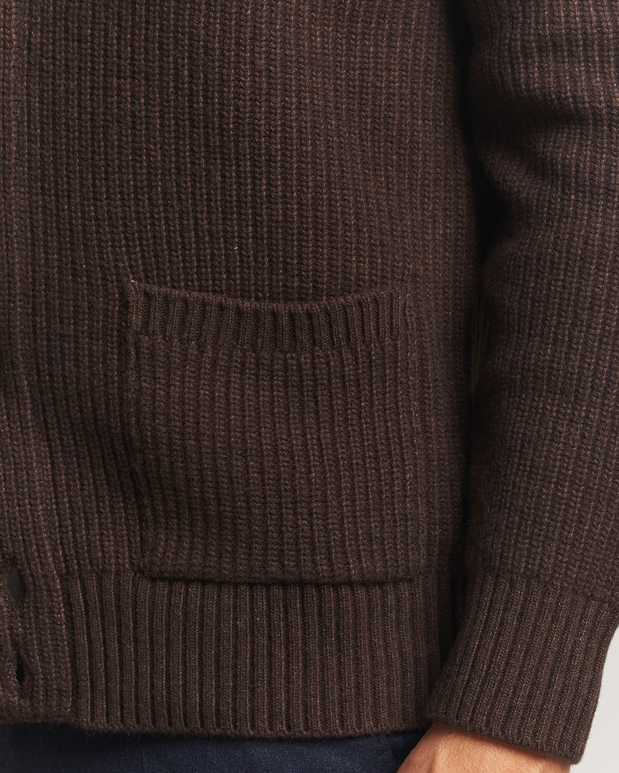 Herre | Trøjer | Oscar Jacobson | Roland Wool Cardigan Dark Brown