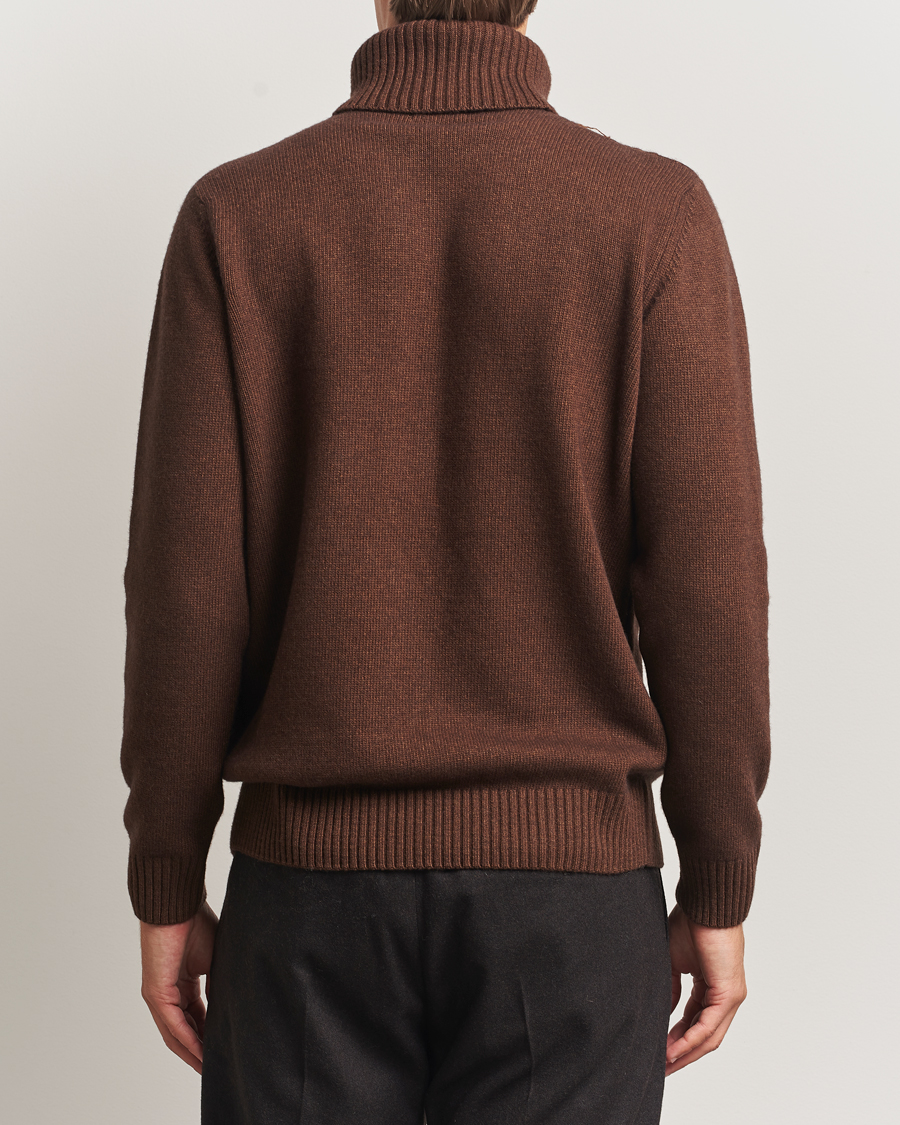 Herre | Trøjer | Oscar Jacobson | Heavy Knitted Wool/Cashmere Cable Polo Golden Brown